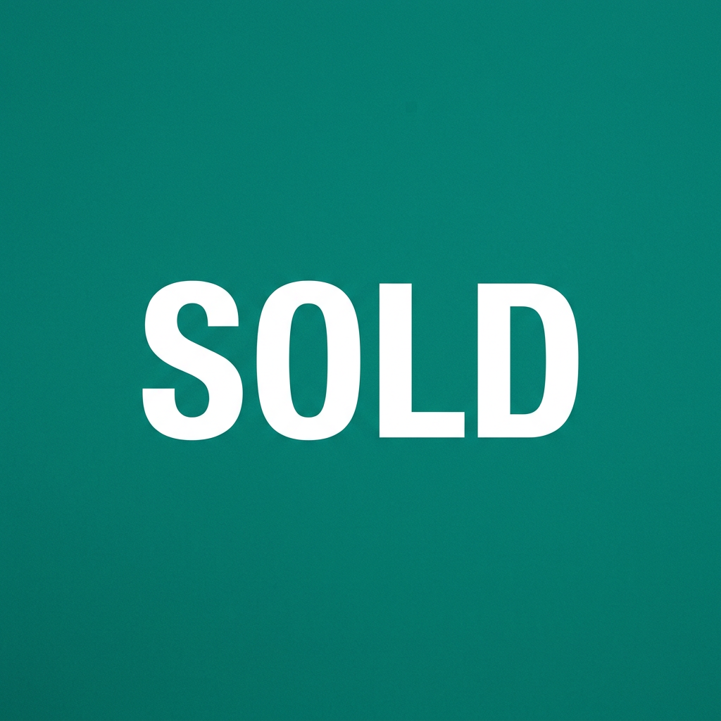 White capital letters spelling SOLD on a solid teal background